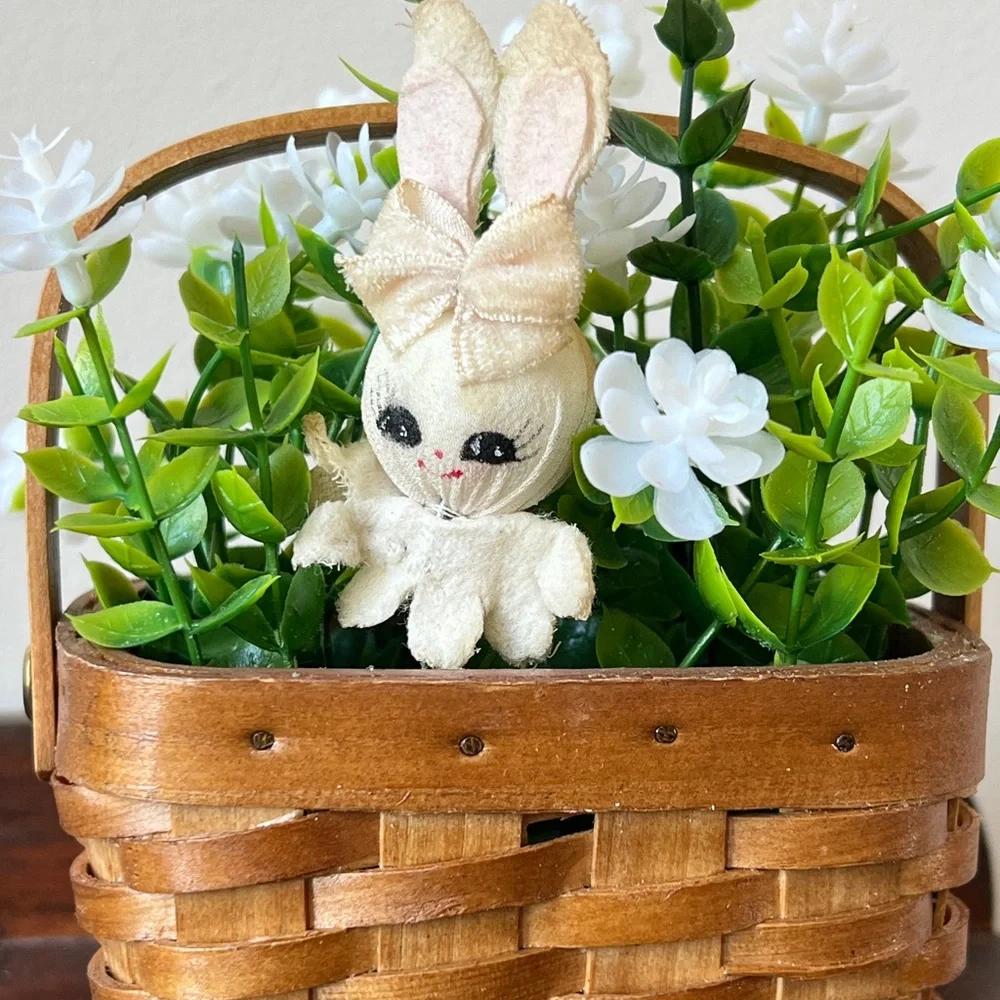 Small Vintage Floral Basket with Vintage Bunny